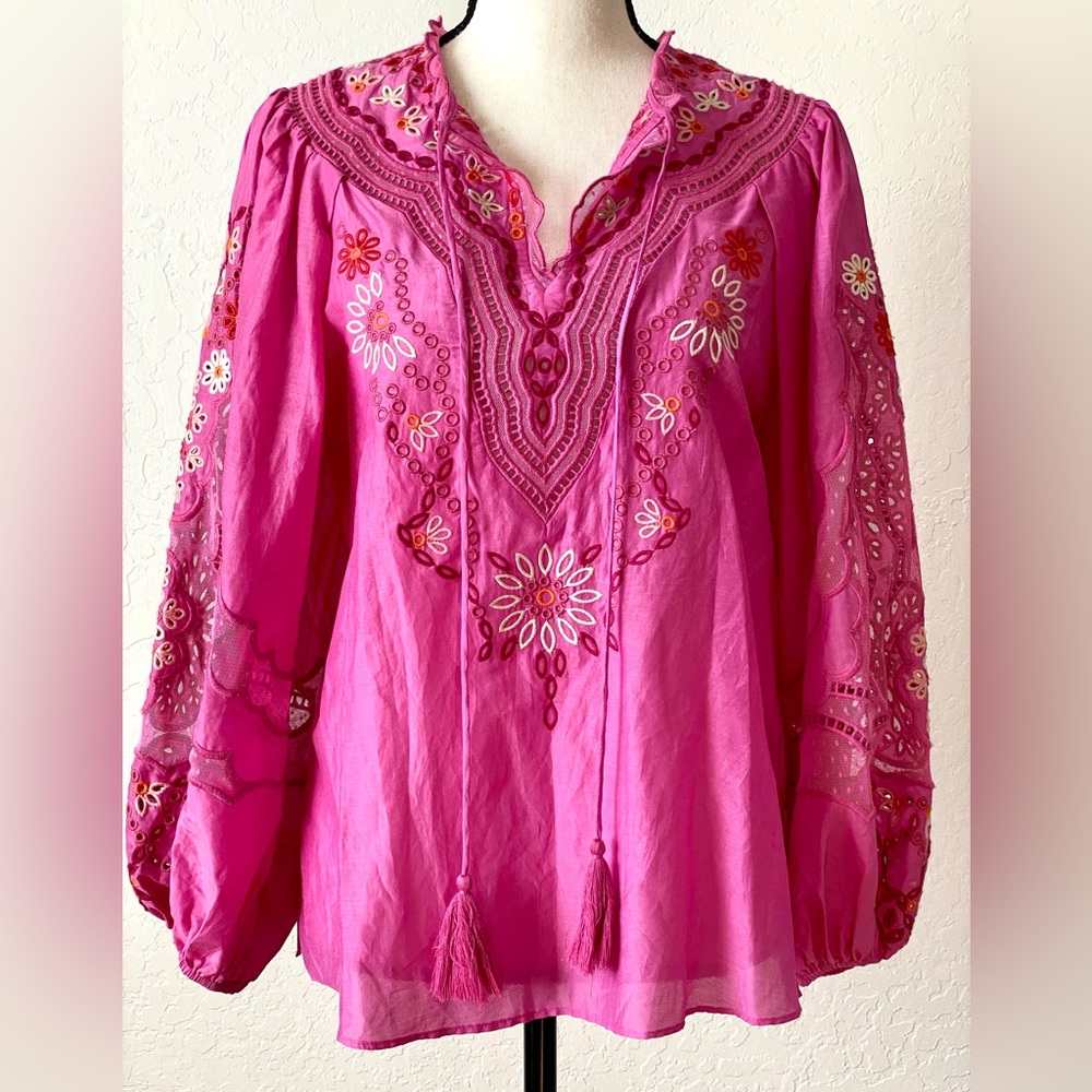 Kobi Halperin pink boho beach embroidered top